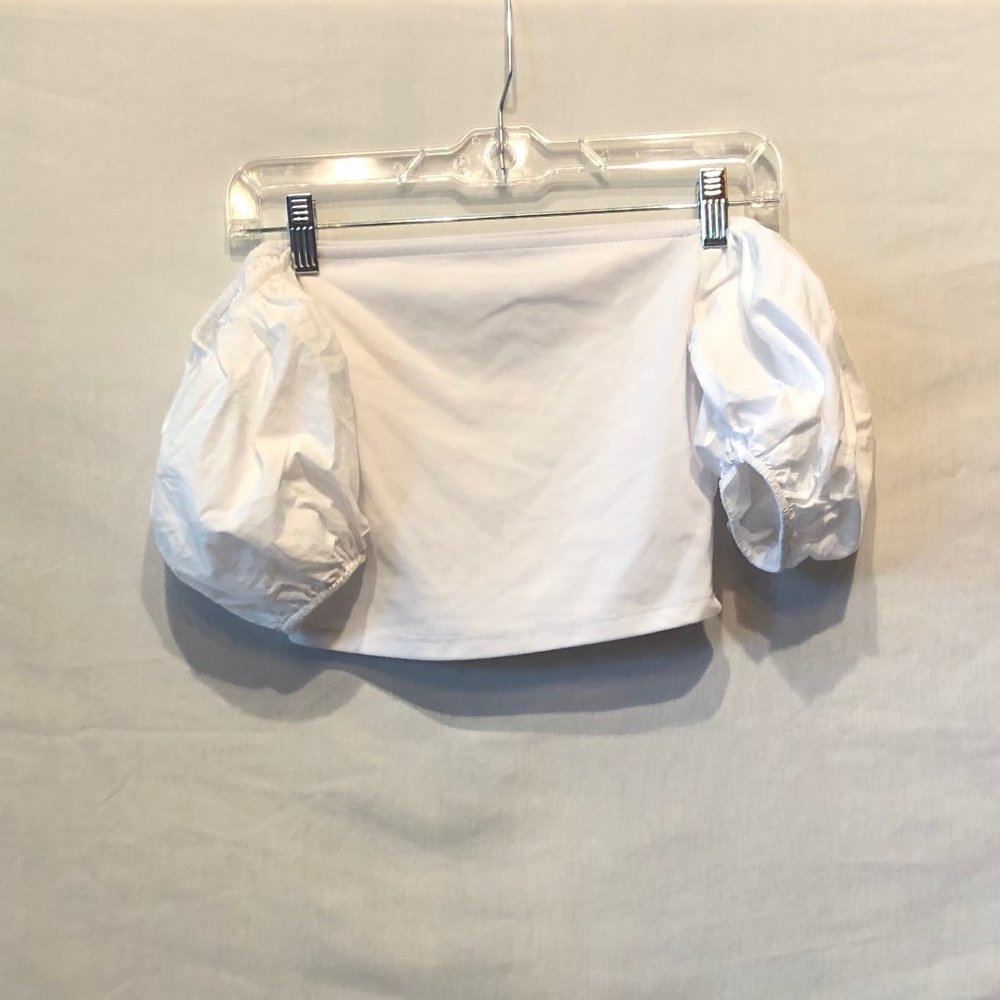 Zara White Balloon Sleeve Crop Top